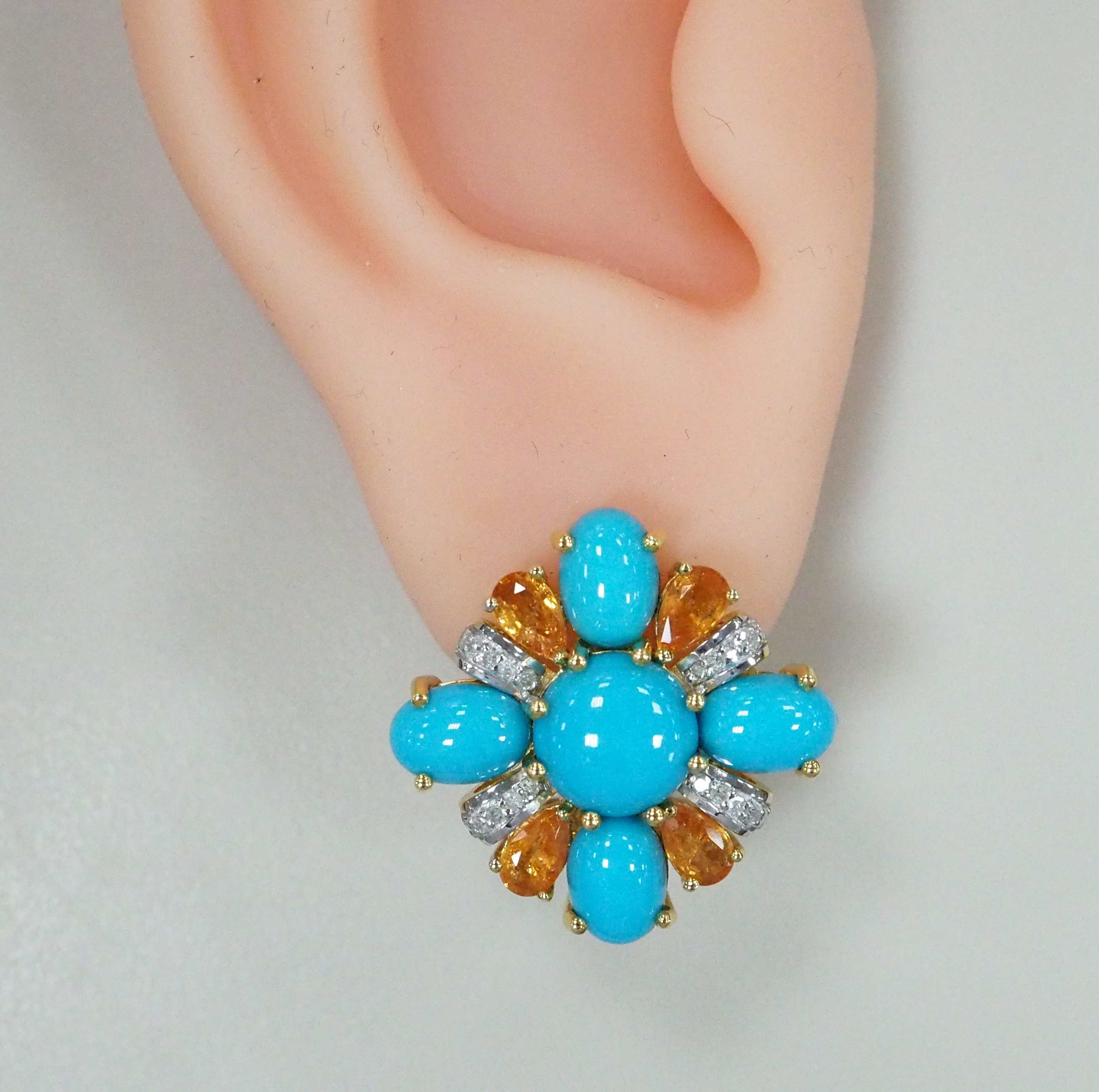 Серебряные серьги с бирюзой и спессартинами